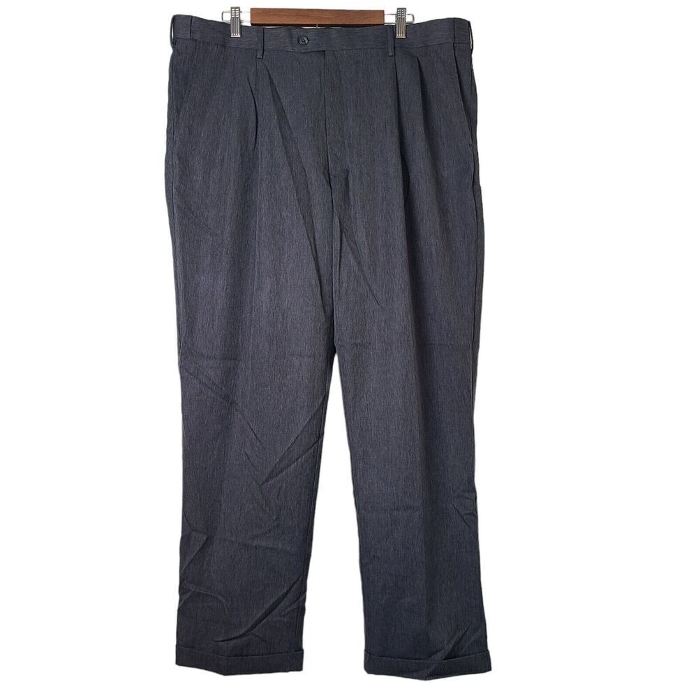 PERRY ELLIS PORTFOLIO Mens Charcoal Gray POLY Pleat Dress Slacks Pants sz 40 32
